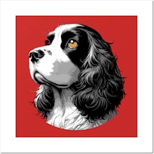 Stunning and Cool English Cocker Spaniel Monochrome and Gold Portrait for Father's Day Posters and Art